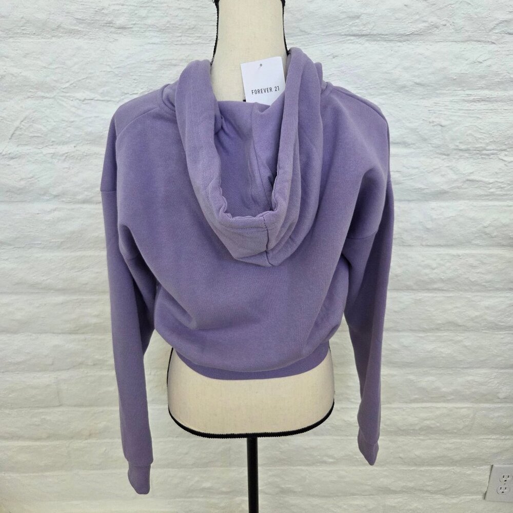 Forever 21 CROP Sweatshirt Hoodie Medium Purple Lavender Juniors Jacket Full-Zip - Picture 5 of 7